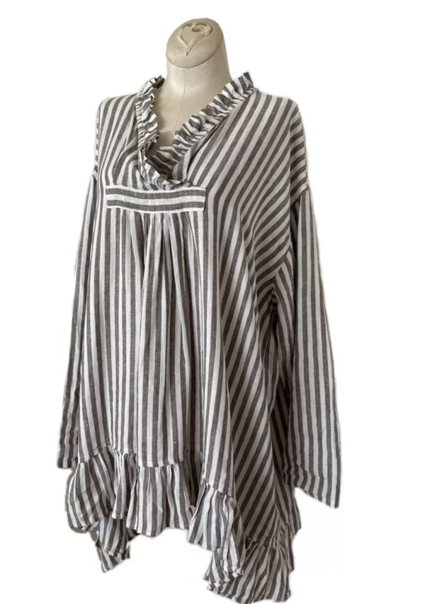 Jewel Toffier Striped Ruffle Oversized Tunic/Blouse OS - Image 2