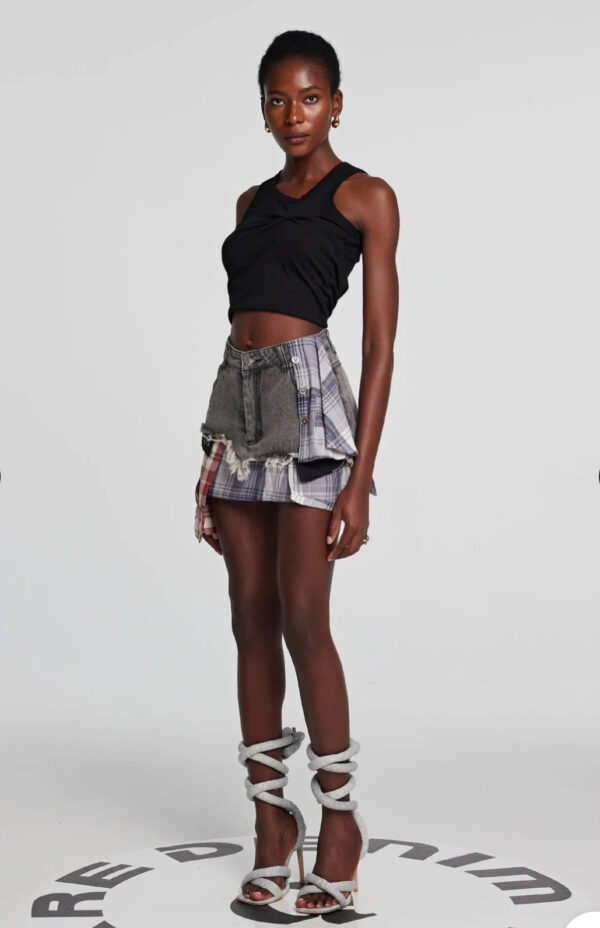 Kenna Grid Deconstruct Patchwork Mini Skirt