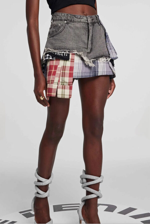 Kenna Grid Deconstruct Patchwork Mini Skirt - Image 2