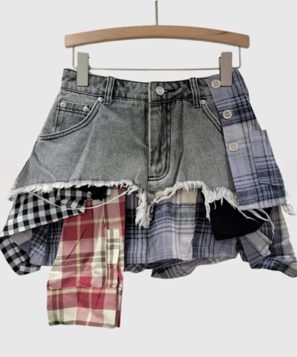 Kenna Grid Deconstruct Patchwork Mini Skirt - Image 5