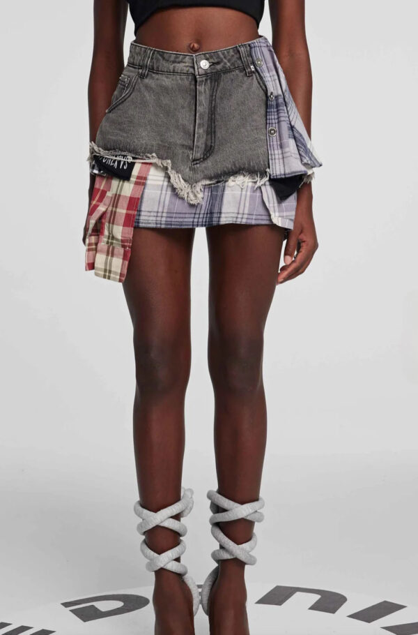 Kenna Grid Deconstruct Patchwork Mini Skirt - Image 6