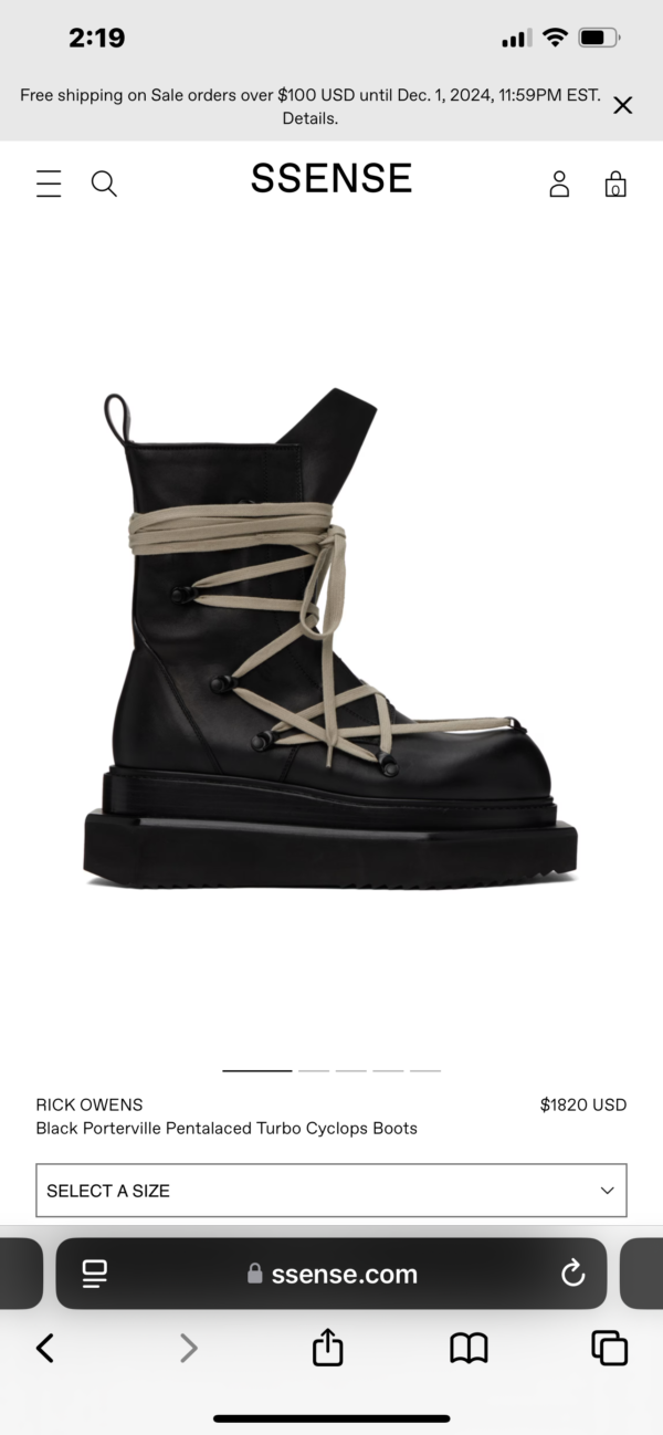 RICK OWENS Black Porterville Pentalaced Turbo Cyclops Boots