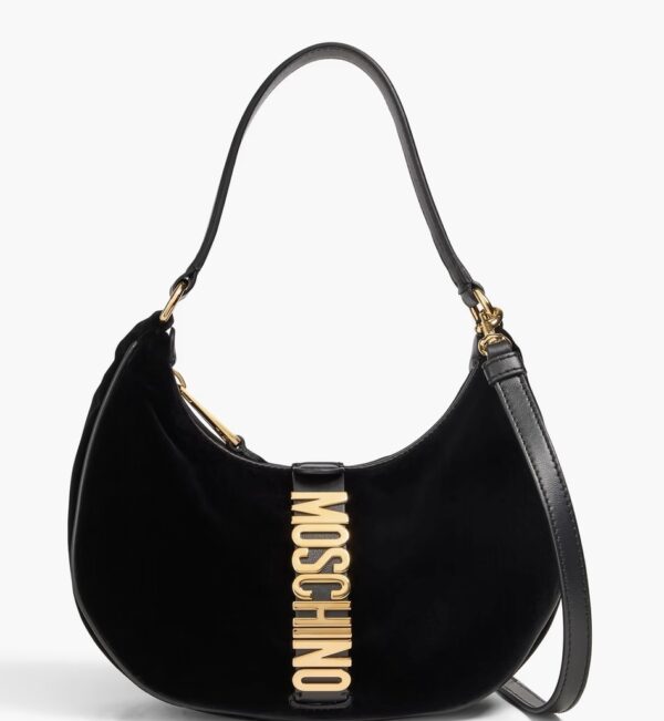 MOSCHINO Leather-trimmed velvet shoulder bag