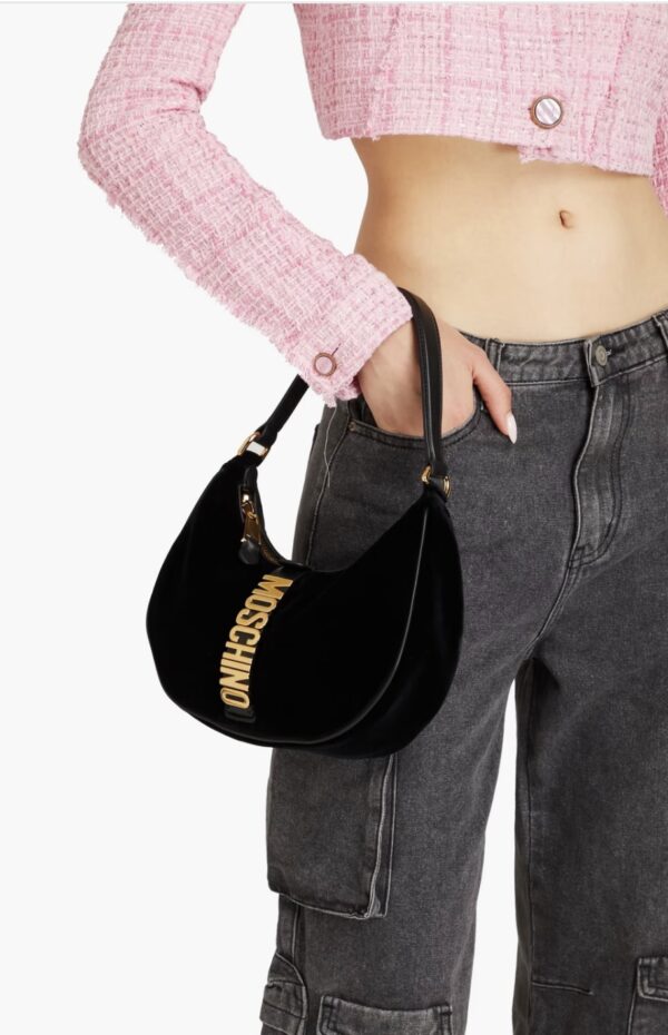 MOSCHINO Leather-trimmed velvet shoulder bag - Image 2