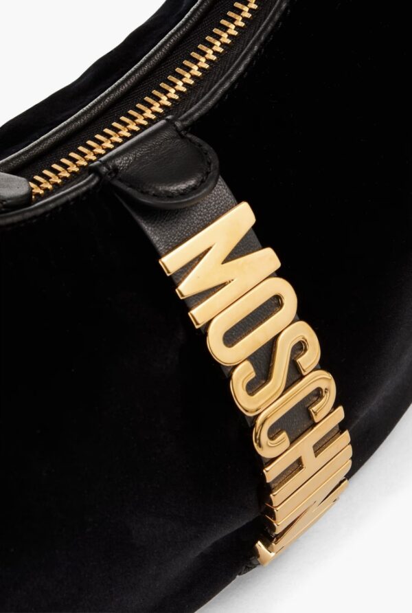 MOSCHINO Leather-trimmed velvet shoulder bag - Image 4