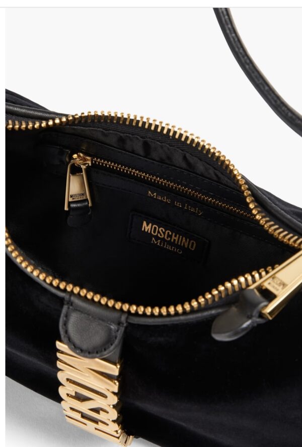 MOSCHINO Leather-trimmed velvet shoulder bag - Image 5