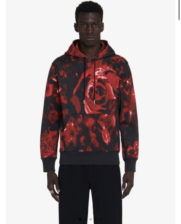 Alexander McQueen Men's Wax Flower Hooded Sweatshirt in Black/red