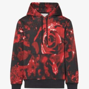 Alexander McQueen Men's Wax Flower Hooded Sweatshirt in Black/red