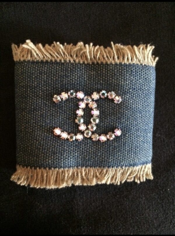 Chanel Logo Rhinestone Denim Cuff/Bracelet