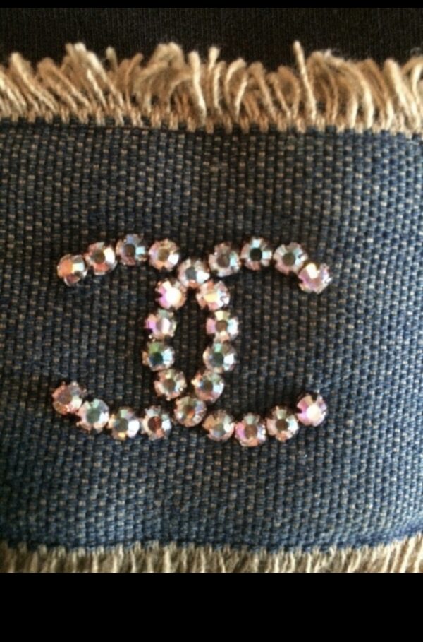 Chanel Logo Rhinestone Denim Cuff/Bracelet - Image 2