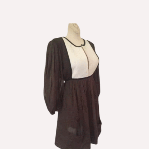 Amelia Toro Brown And White Mini 3/4 Puff Sleeve Dress Size 6